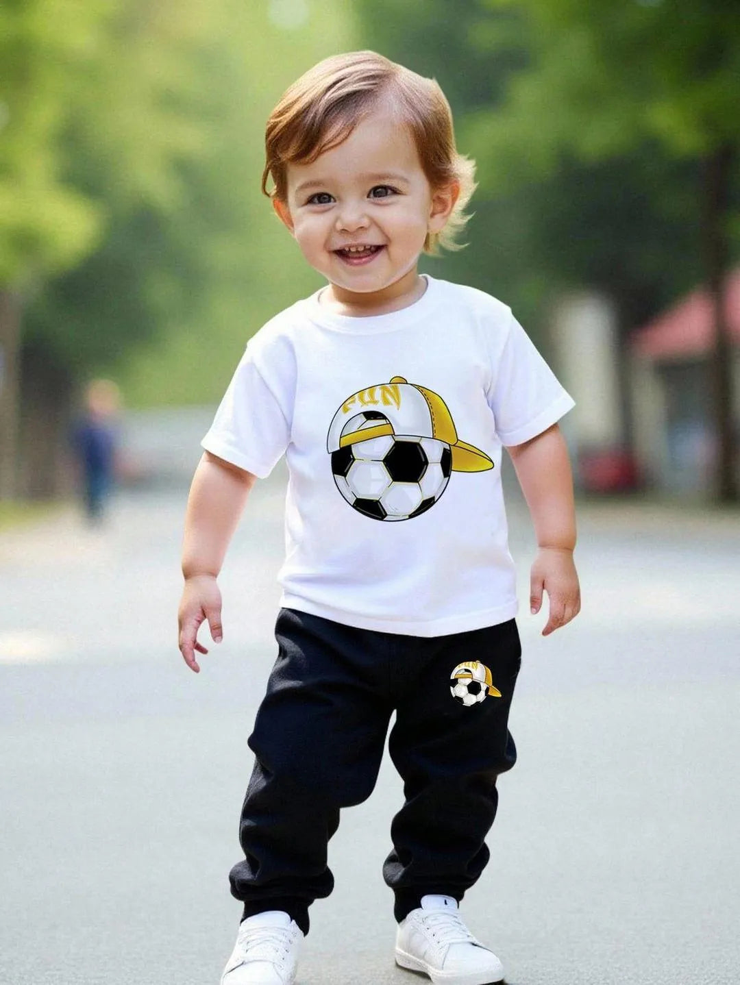 Kids Soccer Print Tracksuit White Black 1-12Y