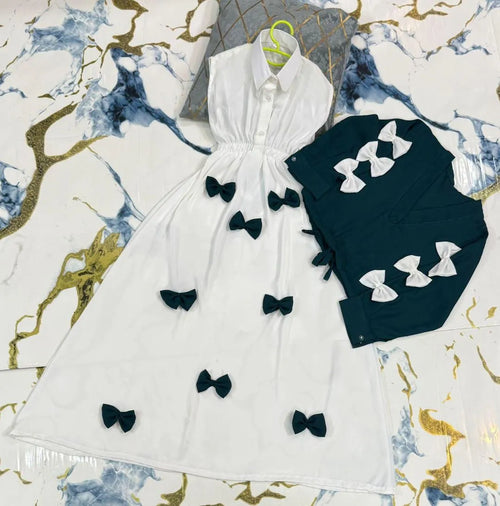 Girls Georgette Bow Top Maxi Set Green White 2Pcs