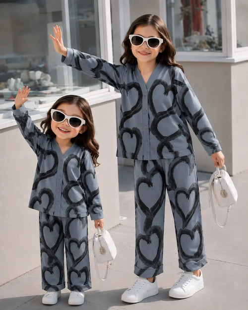 2 Pcs Girl's Cotton Jersey Printed Co-ord Set