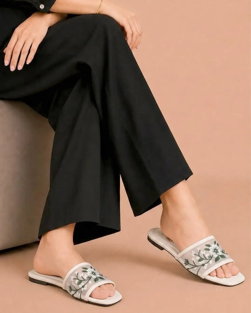 Women's Rexine Fancy Flats - 083 - 2 - Green & white